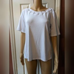 Pre-owned rafaella white short sleeve shirt size large., TF